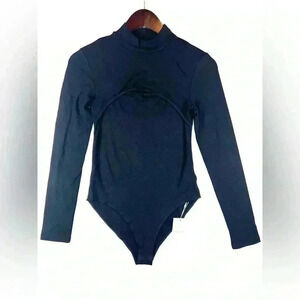 NEW Mango Pop mock neck long sleeve bodysuit size small black cut out chest